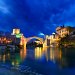 Old bridge at dusk, Mostar, Bosnia & Hercegovina